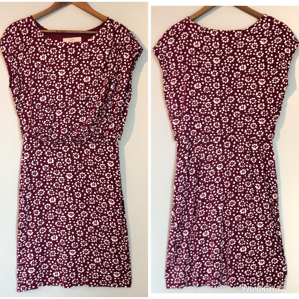 Loft Purple Burgundy Floral Jersey Casual Dress, size Small - Picture 5 of 8